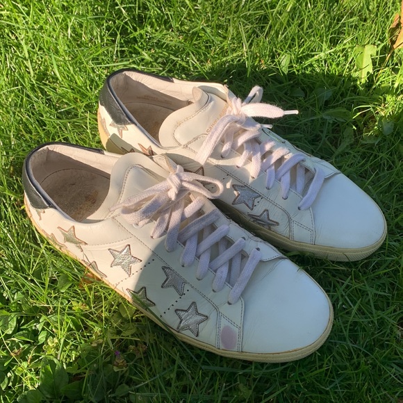 Saint Laurent Paris bright white silver star navy Sneakers Sz 42 1/2 designer - Picture 12 of 17